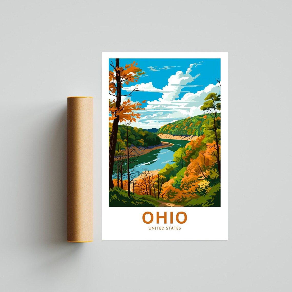 Ohio United States Autumn River Valley Foliage Travel Poster - Image 4