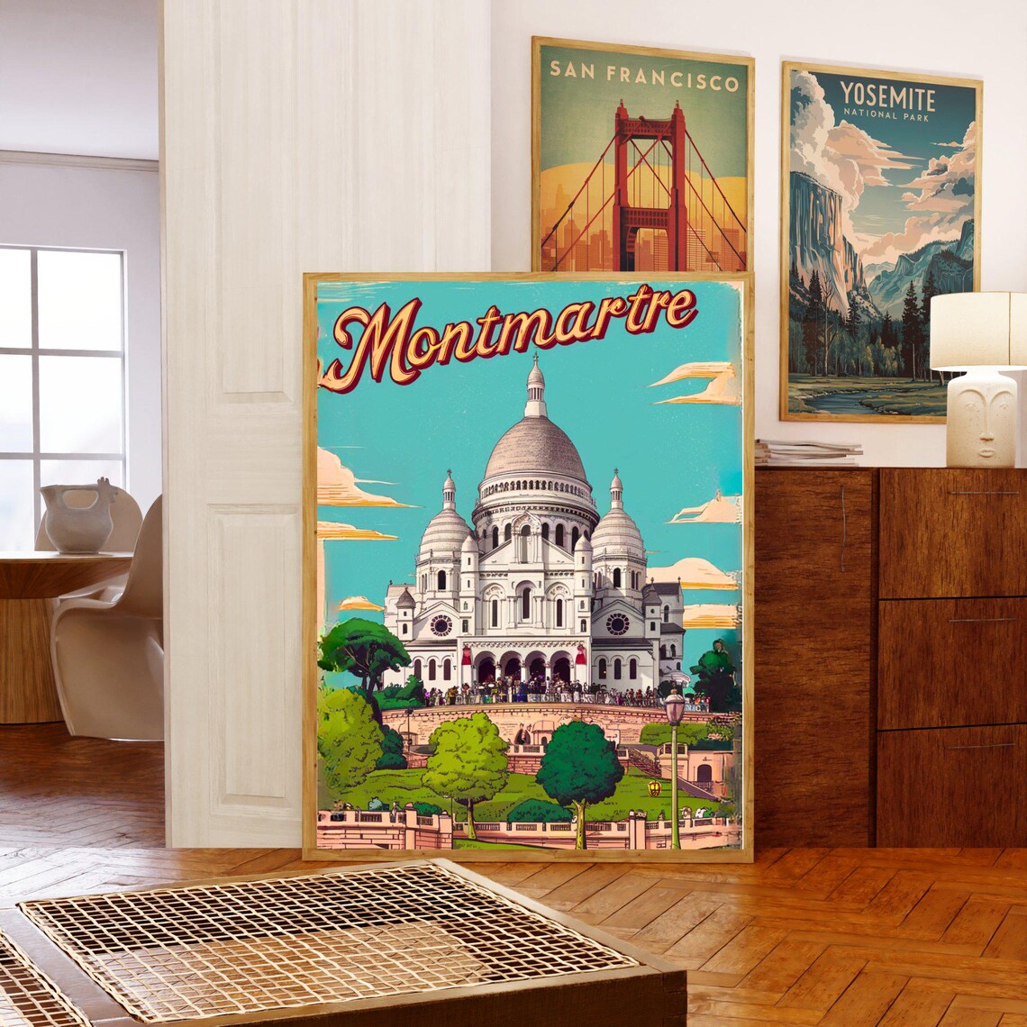 Montmartre Paris Vintage Travel Poster Sacre Coeur Basilica Landmark - Image 5