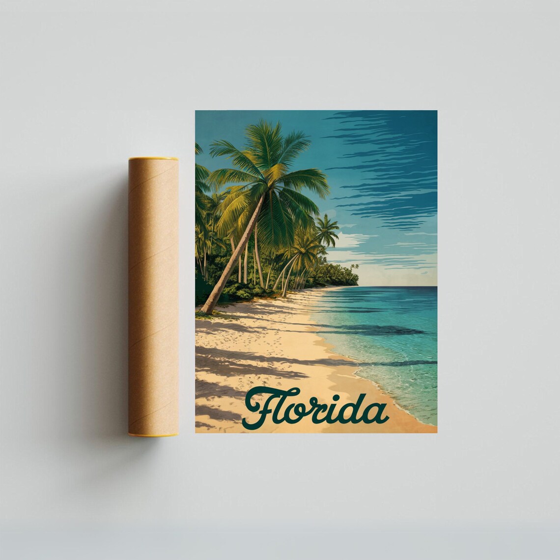 Florida Beach Palm Trees Turquoise Water Retro Vintage Travel Poster - Image 3