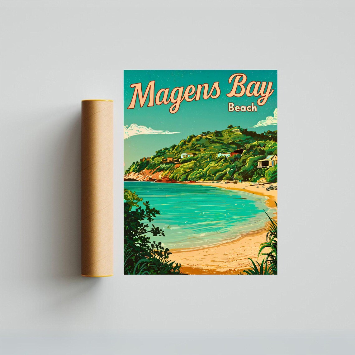 Magens Bay Beach Caribbean Hillside Villa Tropical Retro Travel Poster - Image 4