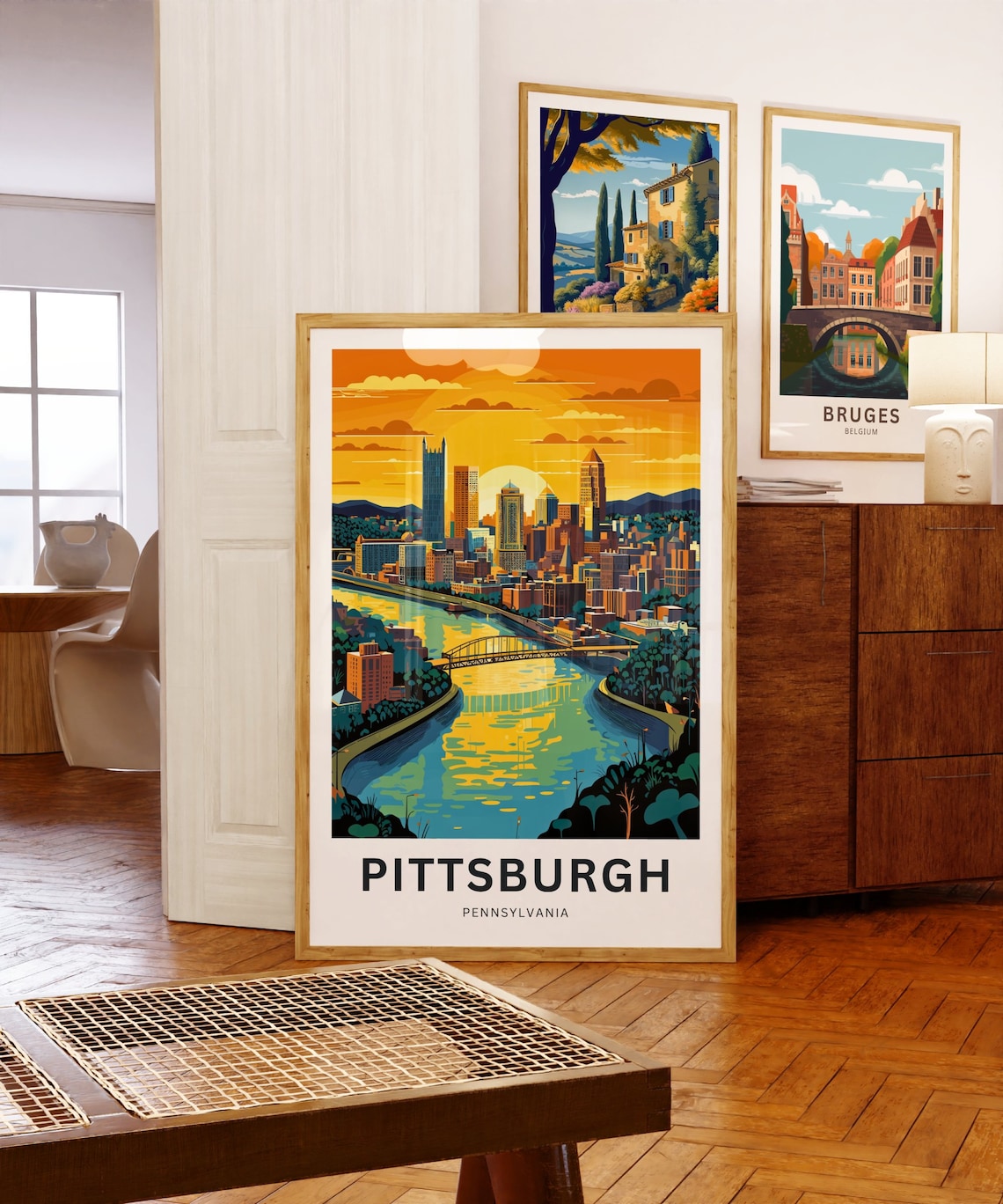 Pittsburgh Pennsylvania Sunset City River Bend Aerial View Poster - Image 5