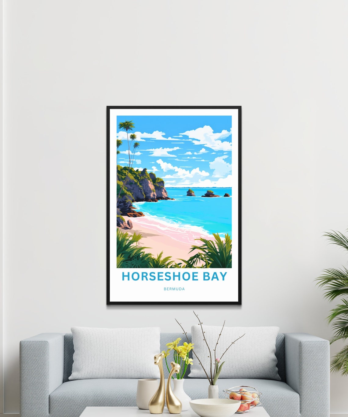 Horseshoe Bay Bermuda Pink Sand Beach Palms Custom Travel Poster - Image 3