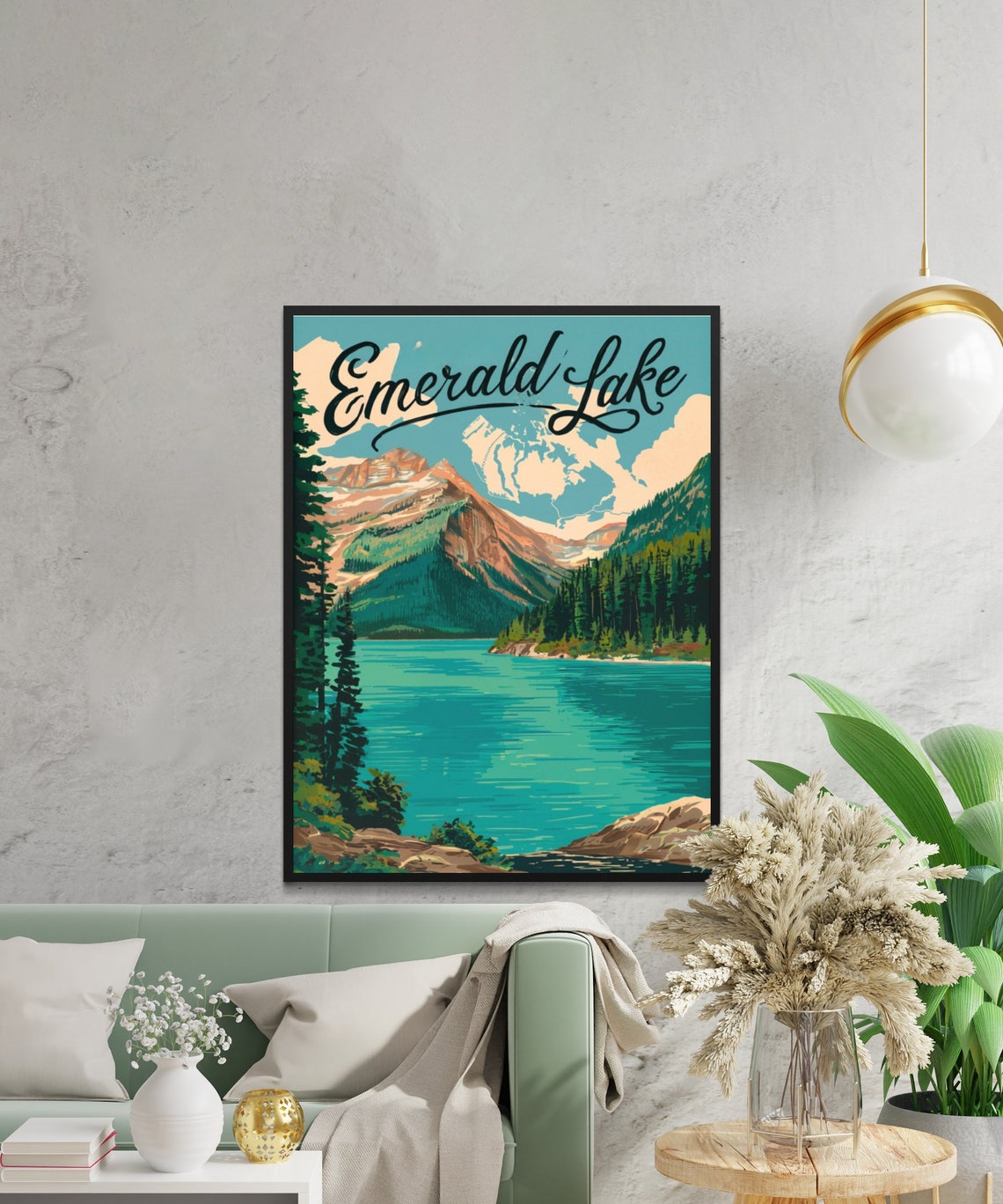 Emerald Lake Canada Vintage Script Lettering Mountain Poster - Image 3