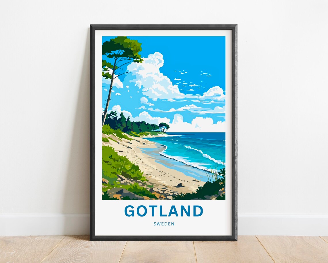 Gotland Sweden Sandy Beach Pine Forest Coastal Travel Poster