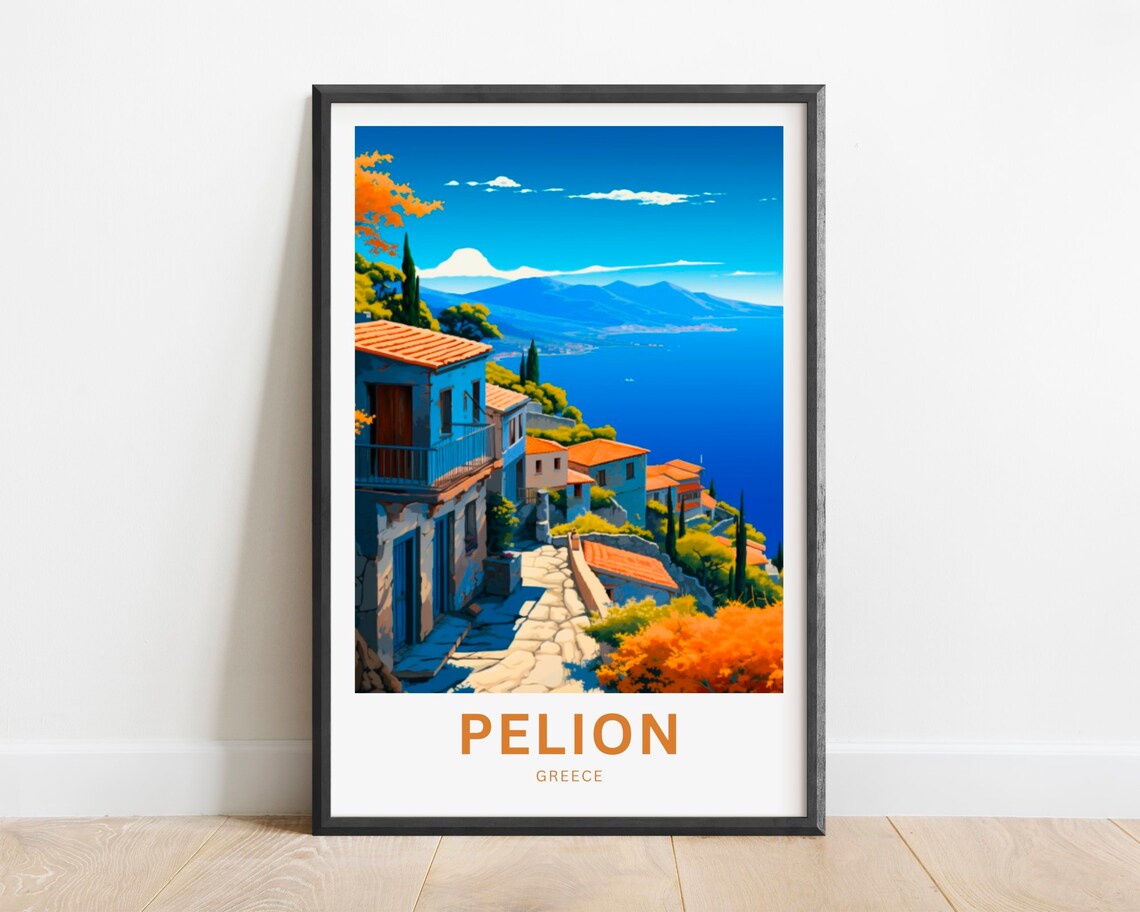 Pelion Greece Hillside Village Over the Sparkling Sea Poster