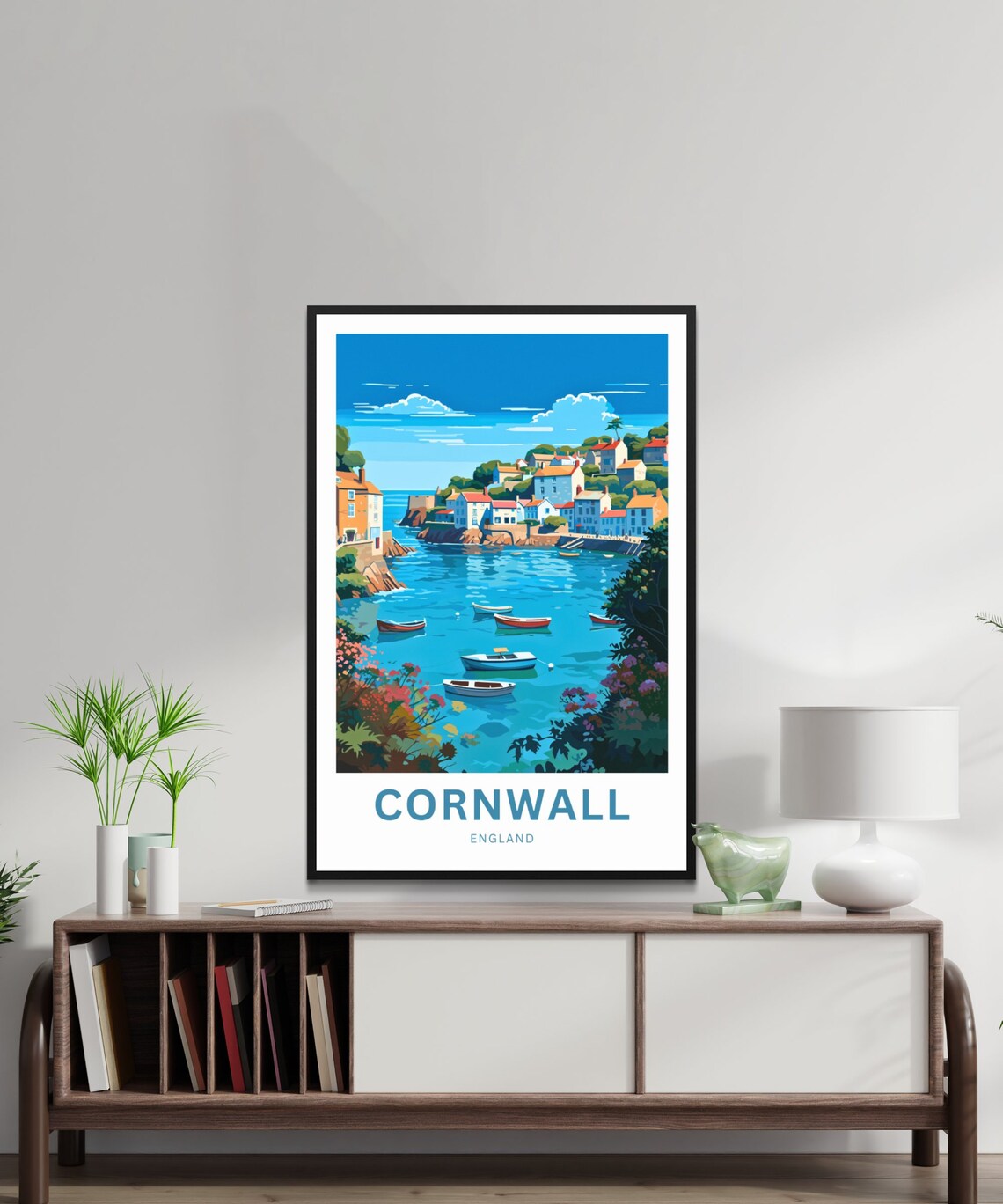 Cornwall England Charming Fishing Harbor Village Scene Poster - Image 2