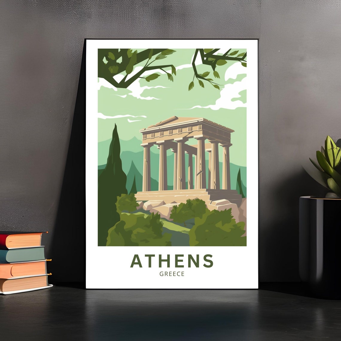 Athens Greece Ancient Temple Cypress Green Travel Art Poster - Image 4