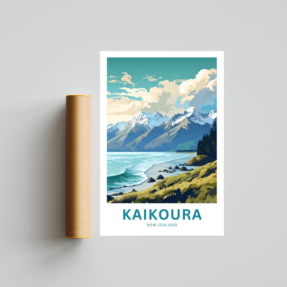 Personalized Kaikoura New Zealand Mountain Coast Travel Poster - Image 4