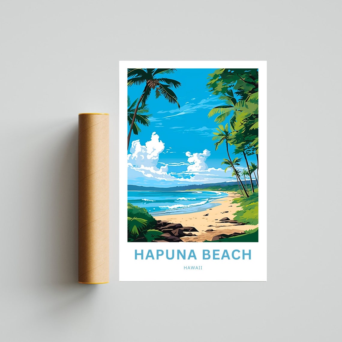 Personalized Hapuna Beach Hawaii Palm Shore Custom Travel Poster - Image 2