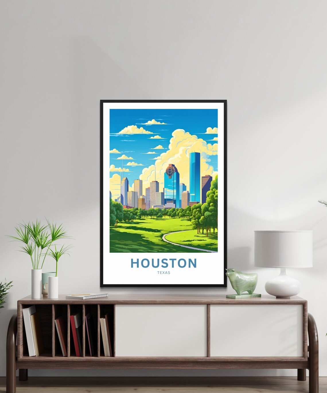 Houston Texas Downtown Skyline Park View Vintage Travel Poster - Image 2