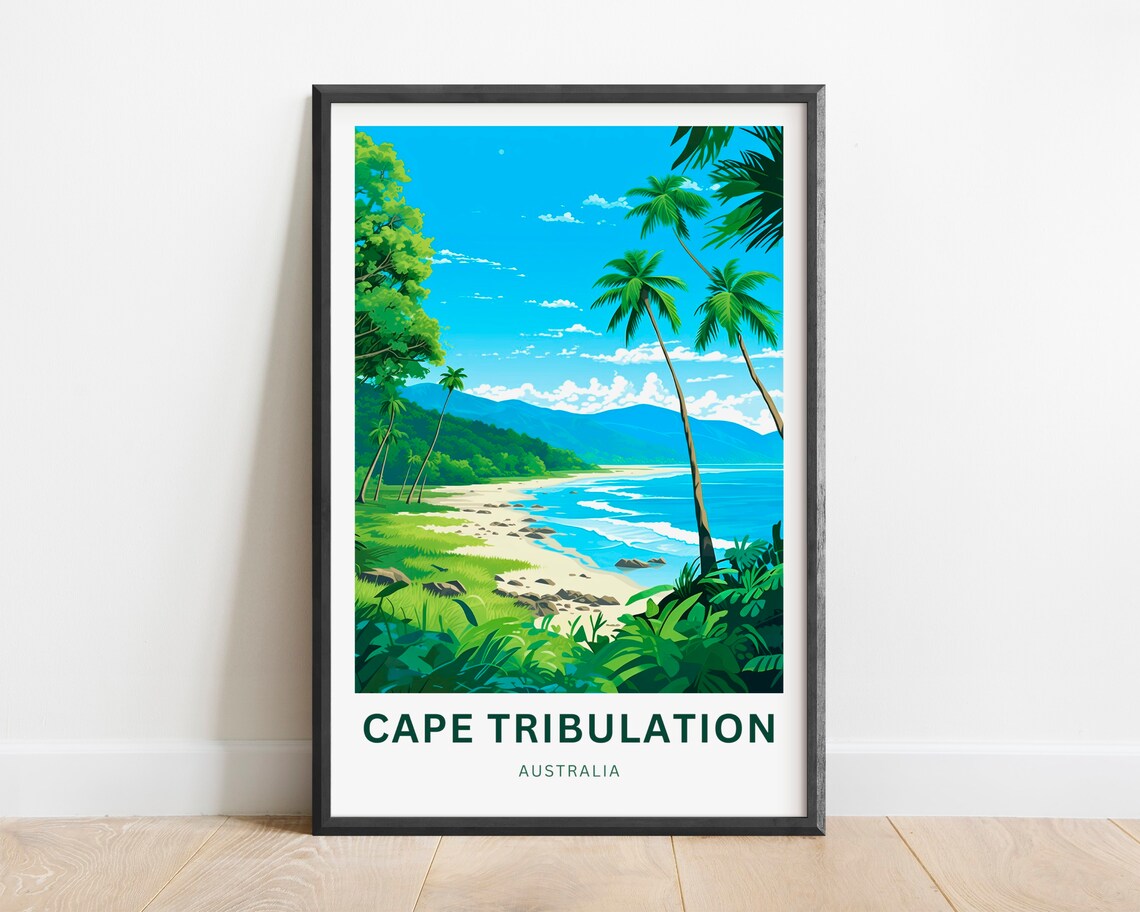 Cape Tribulation Australia Turquoise Ocean Beach Vintage Travel Poster