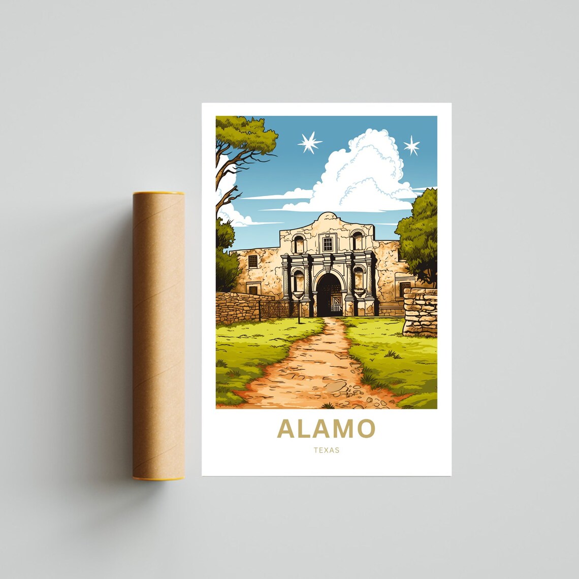 Alamo Texas Historic Mission Landmark Sunny Day Vintage Poster - Image 4