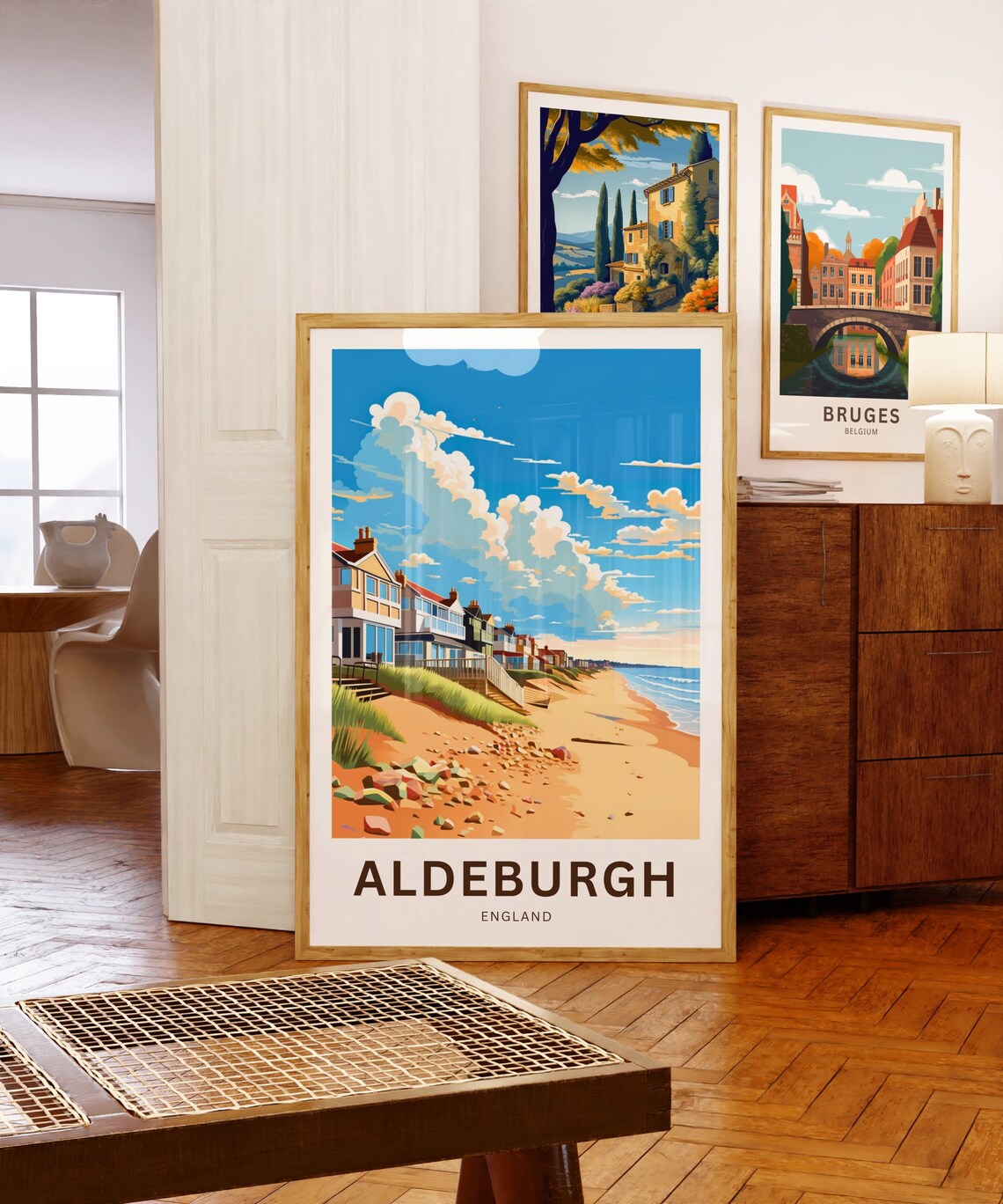 Aldeburgh Sunny Beach Row of Houses Golden Sand England Travel Poster - Image 5