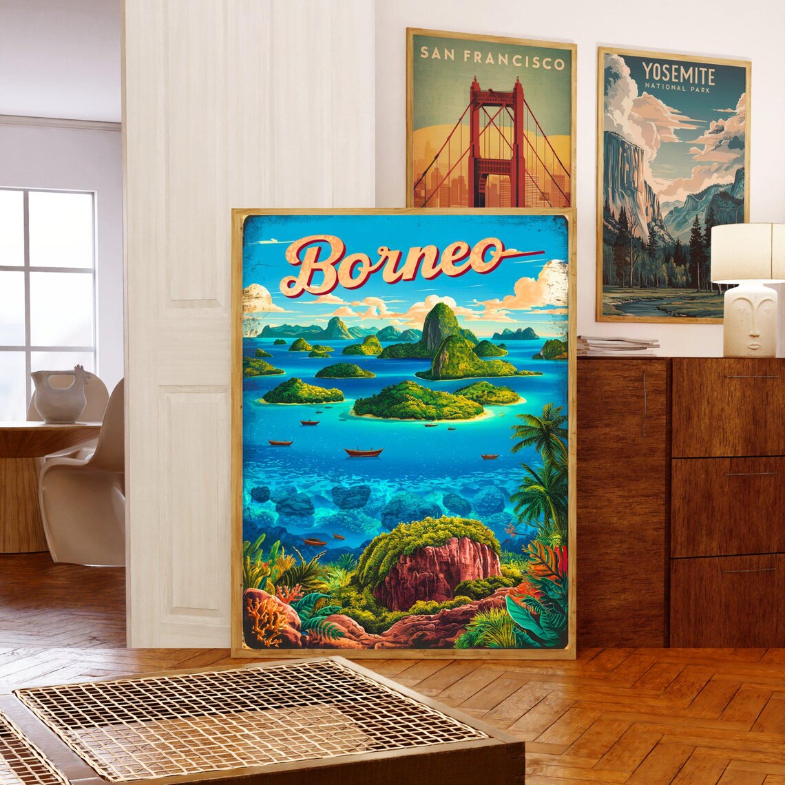 Borneo Tropical Islands Turquoise Sea Vintage Art Travel Poster - Image 5