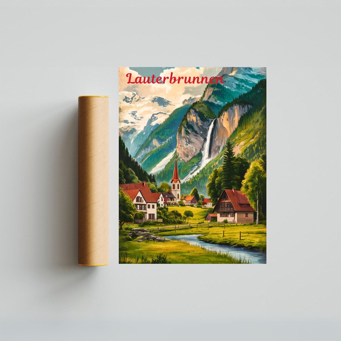Lauterbrunnen Switzerland Alpine Village Church Waterfall Poster - Image 3