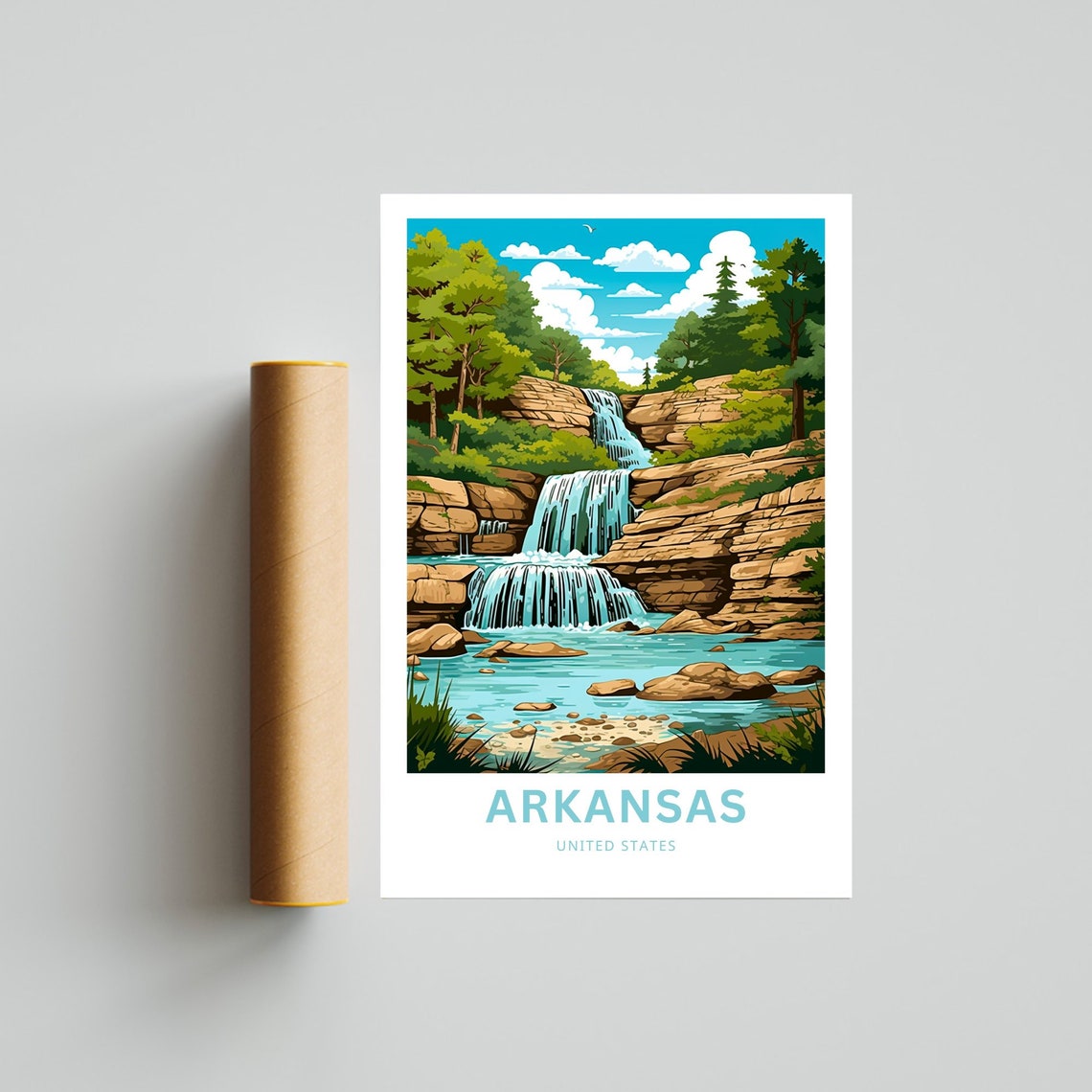 Personalized Arkansas Cascading Waterfall Rocks Custom Travel Poster - Image 4