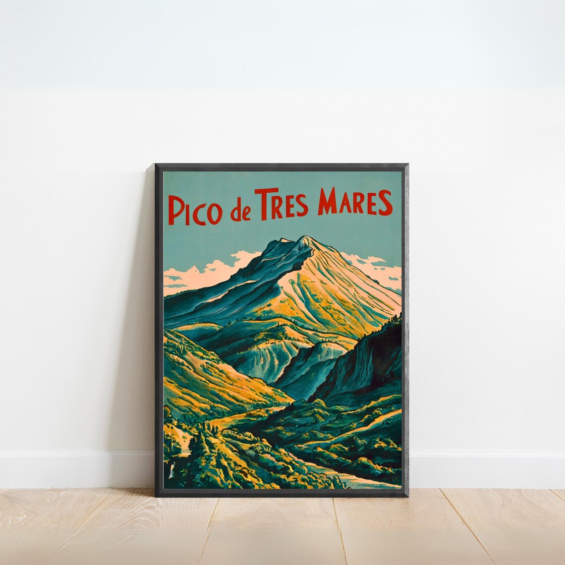 Pico de Tres Mares Vintage Golden Mountain Ridge Travel Poster