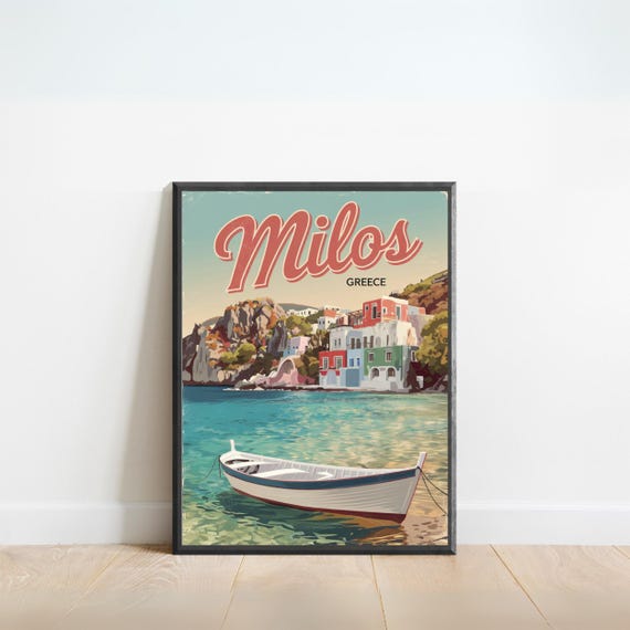 Milos Island Vintage Travel Poster Milos Island Print Kenya Wall Art Framed Present Gift Africa Present