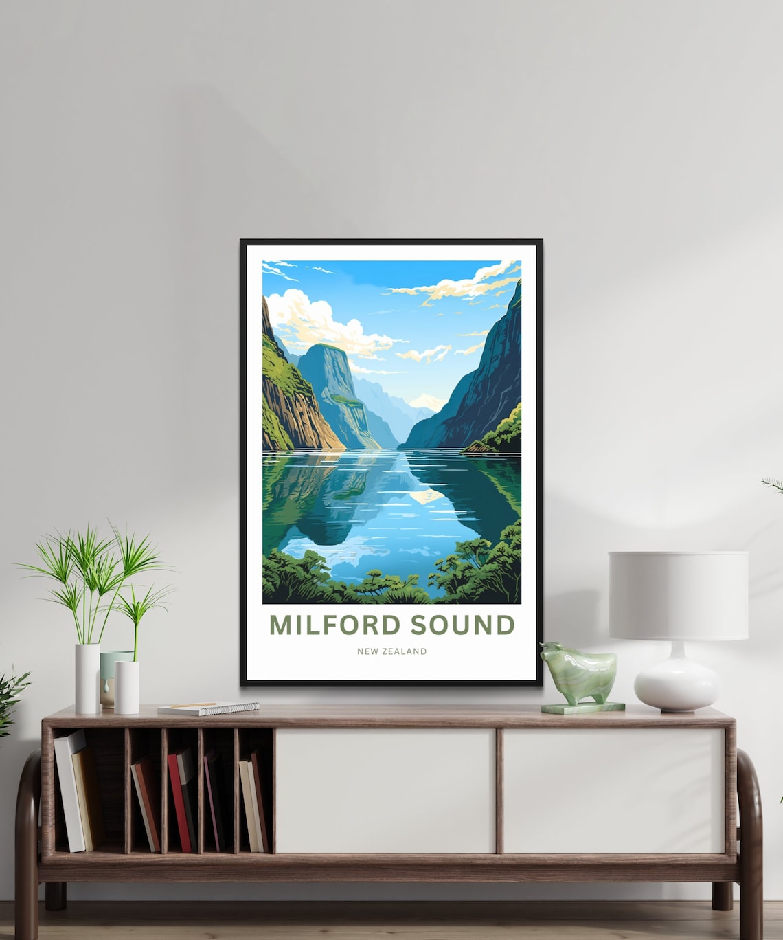 Milford Sound New Zealand Sailboat on Blue Fjord Retro Travel Poster - Image 2