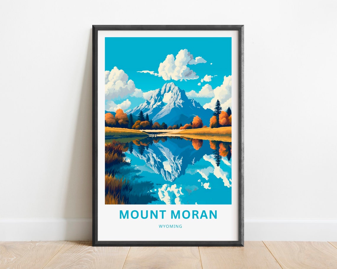 Mount Moran Wyoming Autumn Reflection Golden Orange Lakeside Poster