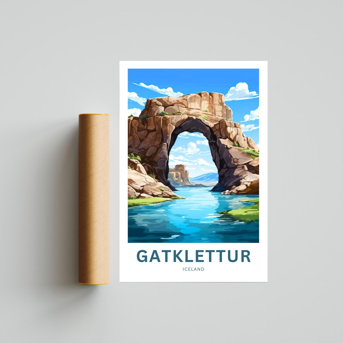 Gatklettur Iceland Red Rock Natural Arch Lagoon Travel Poster - Image 4