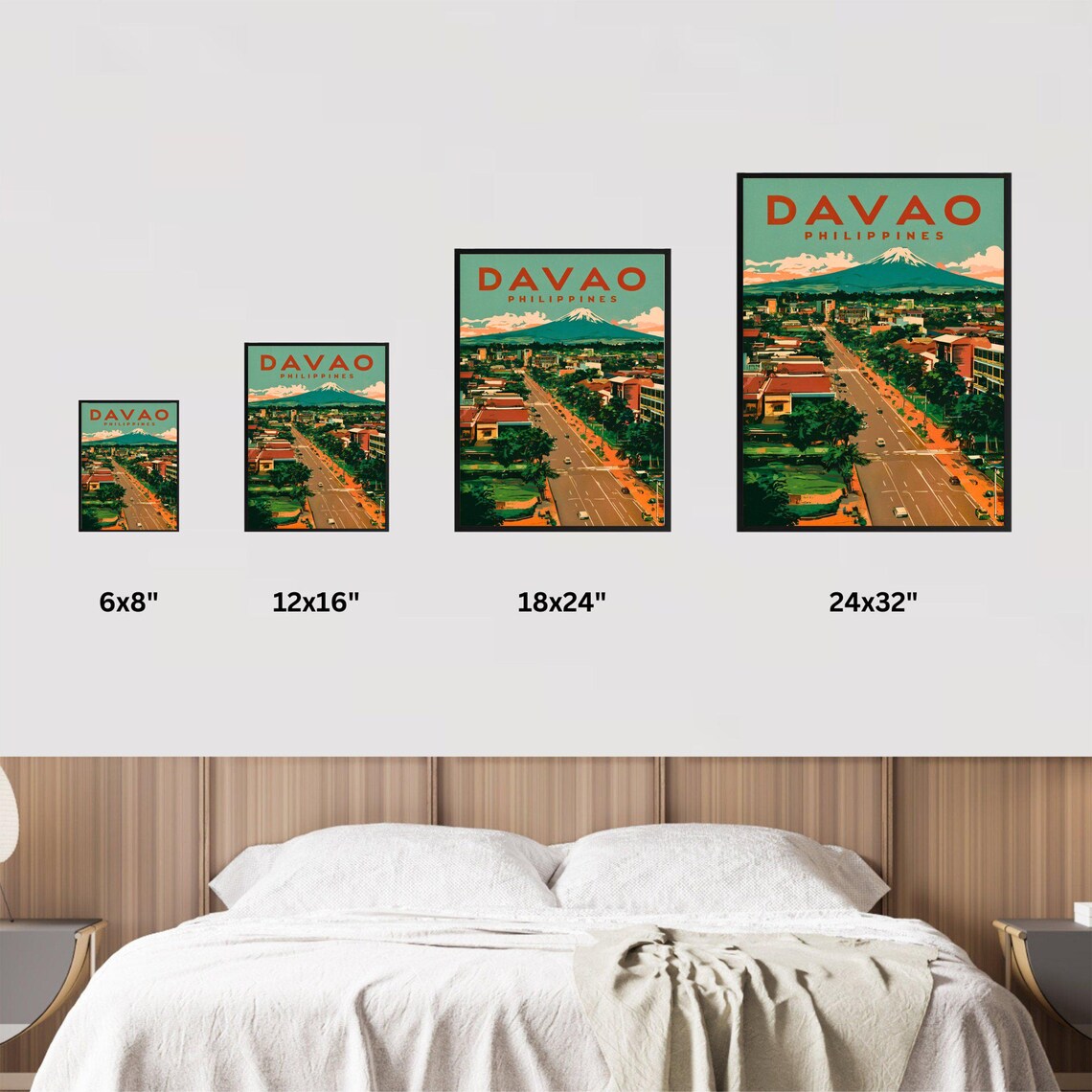 Davao Philippines Vintage Retro City Avenue Volcano View Poster - Image 2