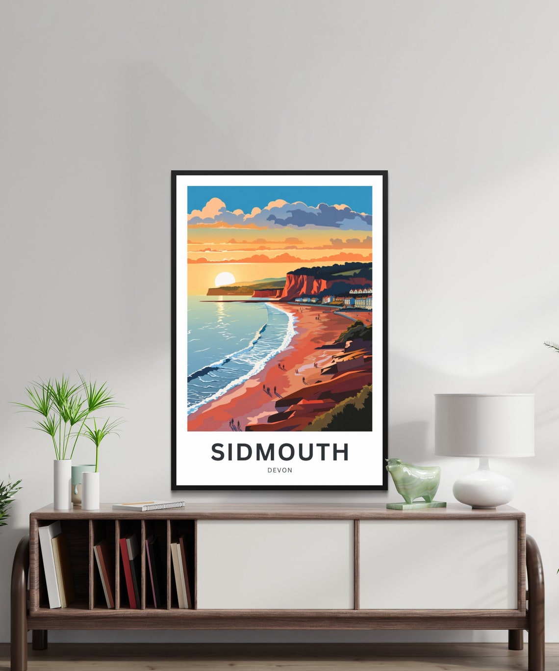 Sidmouth Devon Sunset Over Red Cliffs and Golden Beach Poster - Image 2