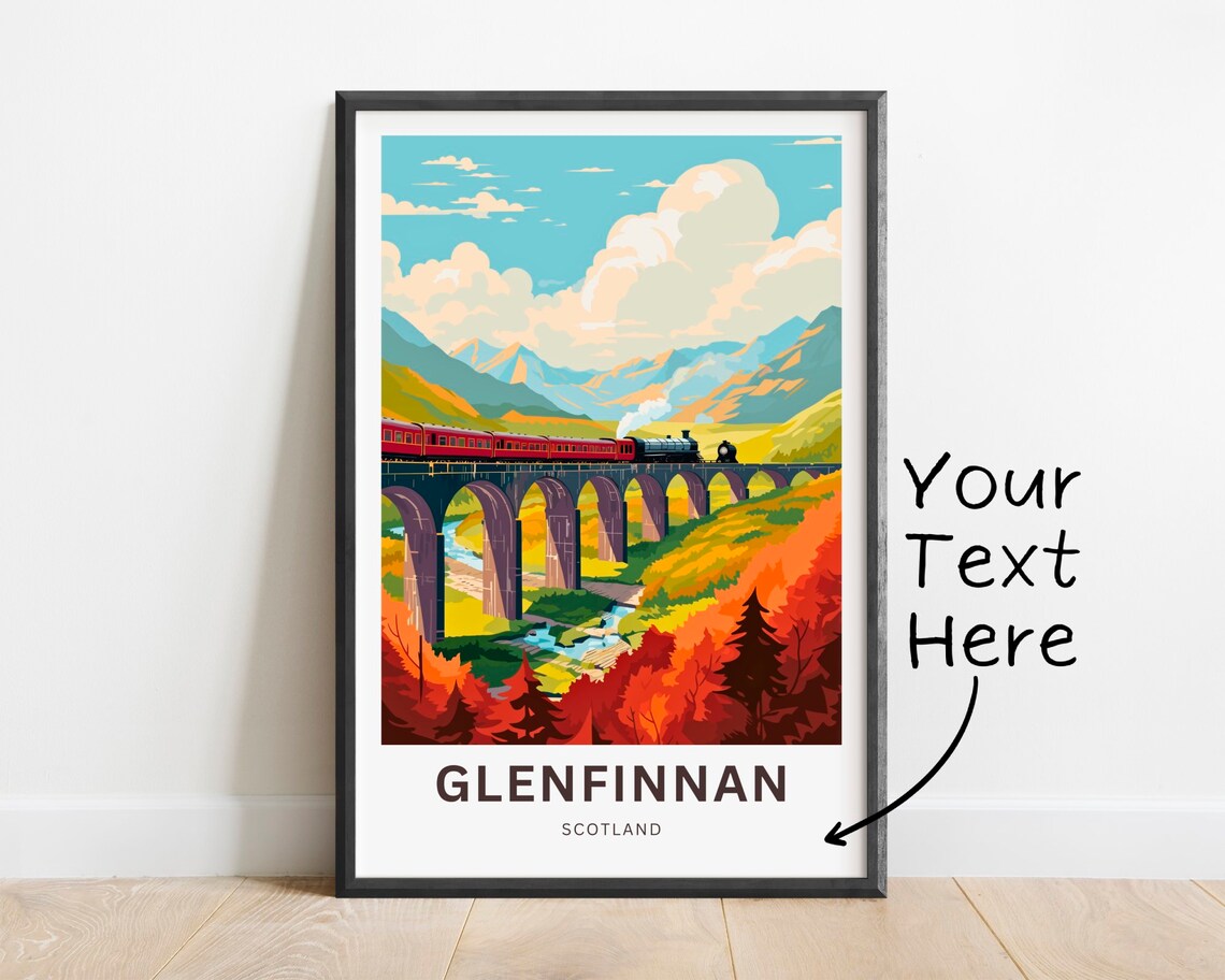 Glenfinnan Viaduct Fiery Autumn Red Train Scotland Travel Poster