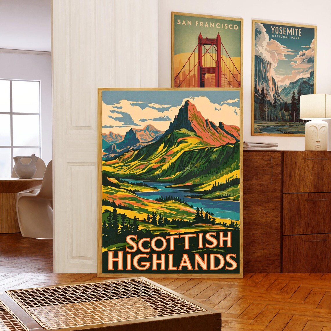 Scottish Highlands Vintage Red Peak Loch Landscape Art Poster - Image 3