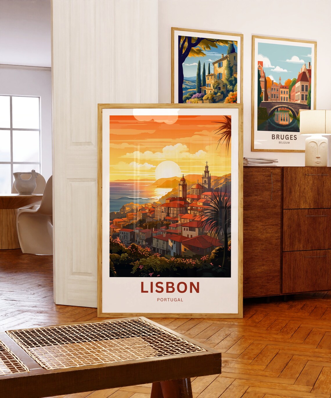 Lisbon Portugal Sunset Old Town Rooftops Vintage Travel Poster - Image 5