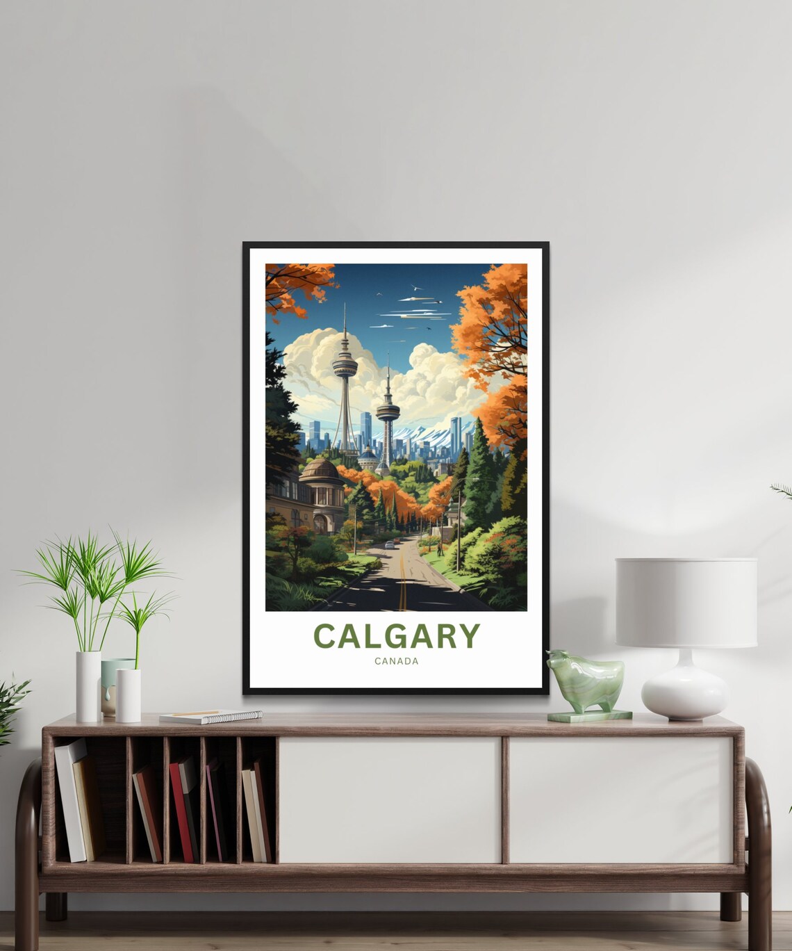 Calgary Canada Skyline Tower Autumn Trees Street Travel Poster - Image 2