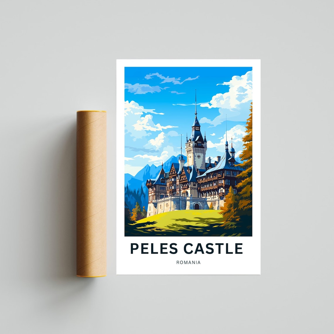 Peles Castle Romania Fairytale Vintage Travel Poster Mountain Castle - Image 4