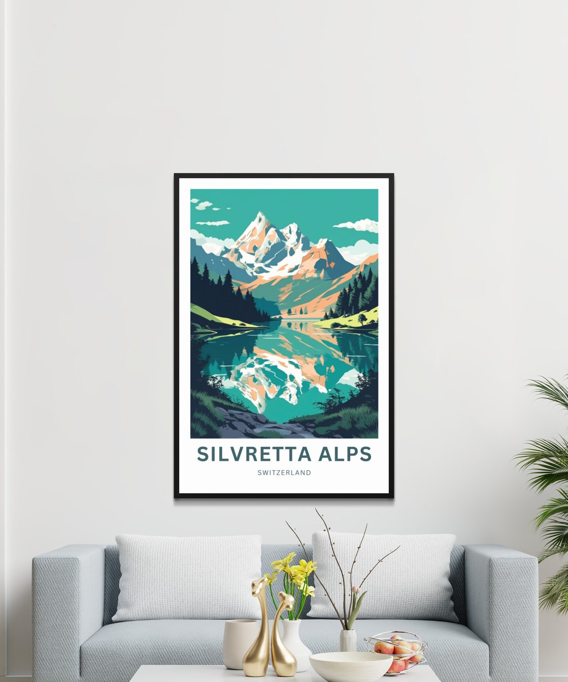 Silvretta Alps Switzerland Mirrored Peaks Crisp Travel Poster - Image 2