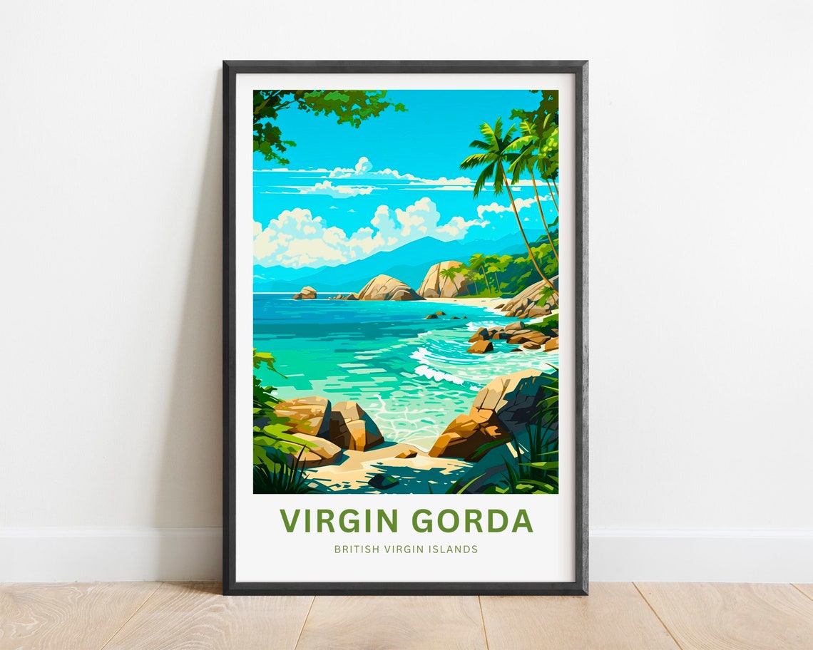 Virgin Gorda British Virgin Islands Rocky Beach Travel Poster
