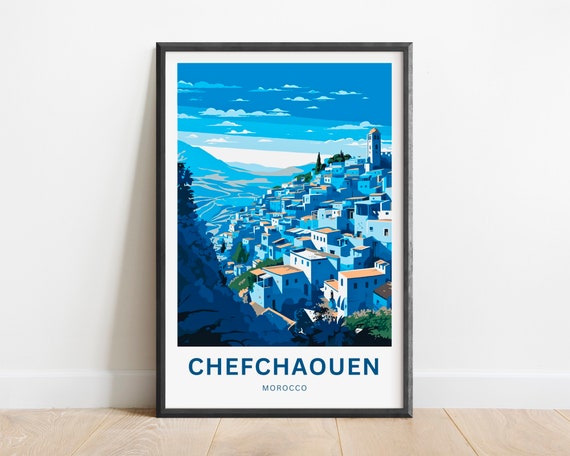 Chefchaouen Travel Print Chefchaouen Poster Morocco Wall Art Framed Present Gift Morocco Present