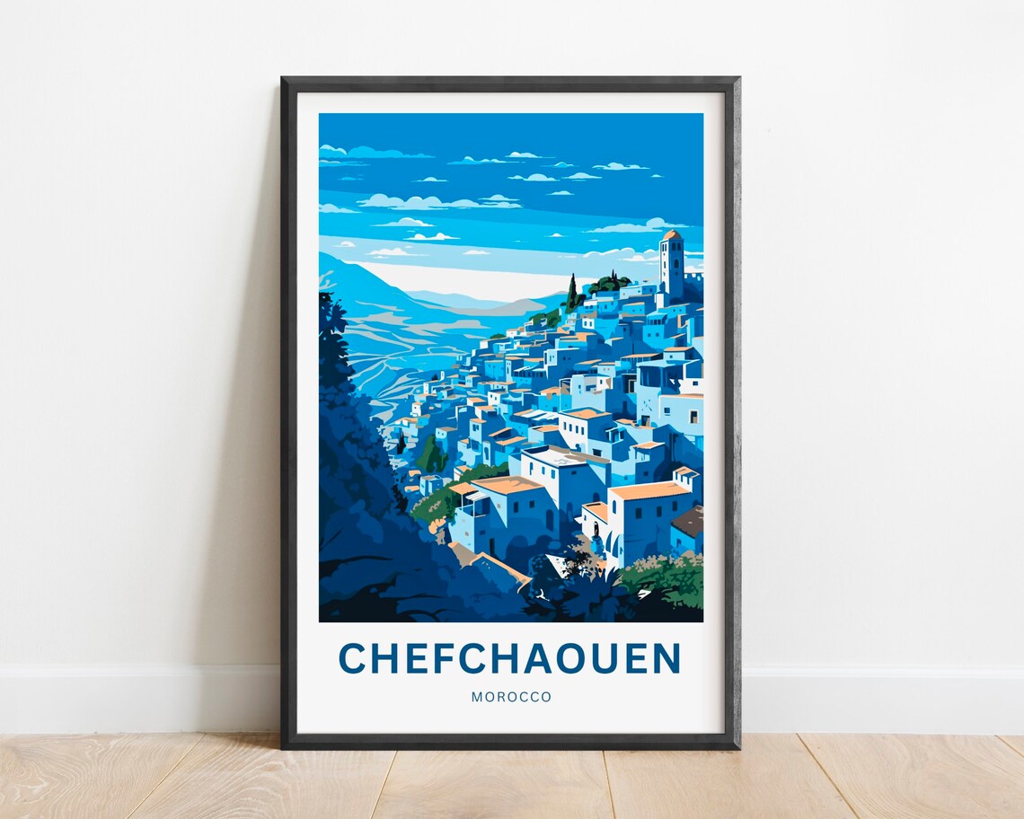 Chefchaouen Morocco Blue Medina Hillside Mountain Panorama Poster