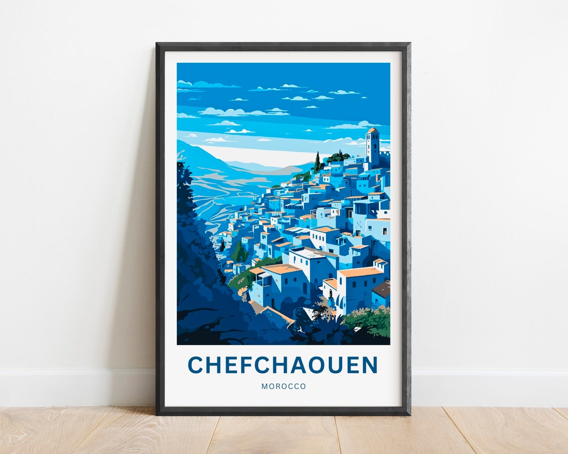 Chefchaouen Travel Print Chefchaouen Poster Morocco Wall Art Framed Present Gift Morocco Present