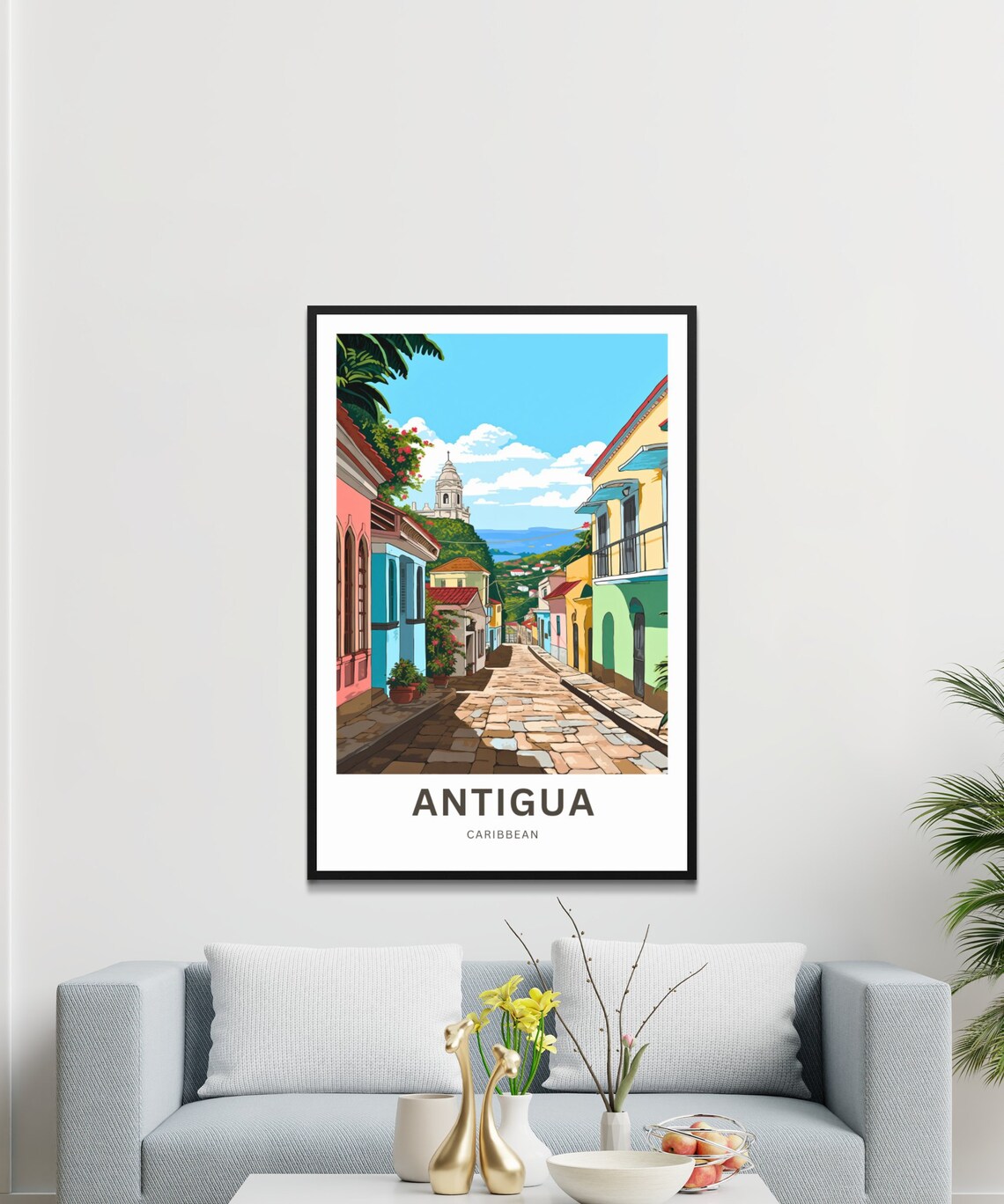 Antigua Caribbean Colonial Street Cobblestone Vintage Travel Poster - Image 3
