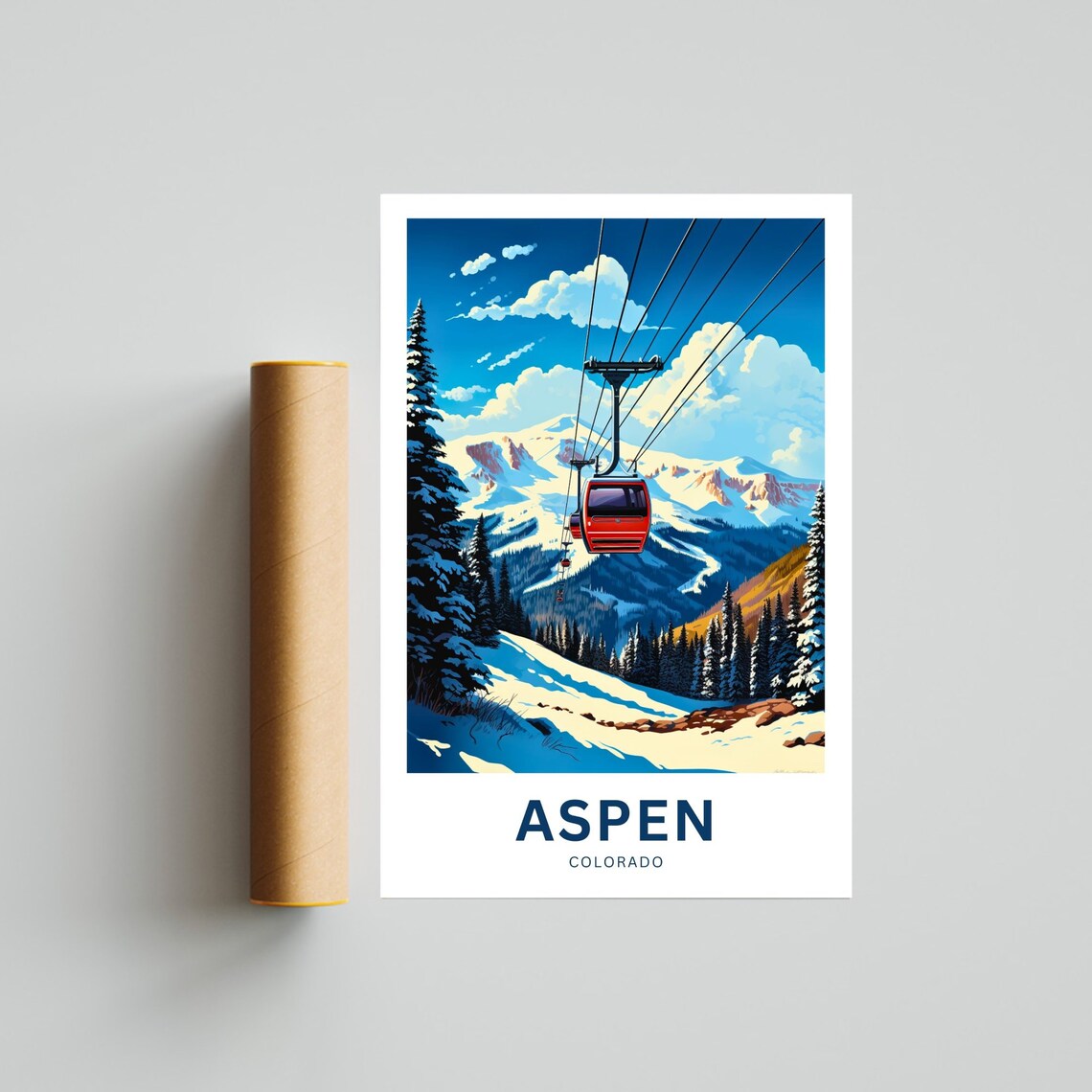 Aspen Colorado Red Gondola Winter Mountain Ski Resort Travel Poster - Image 4
