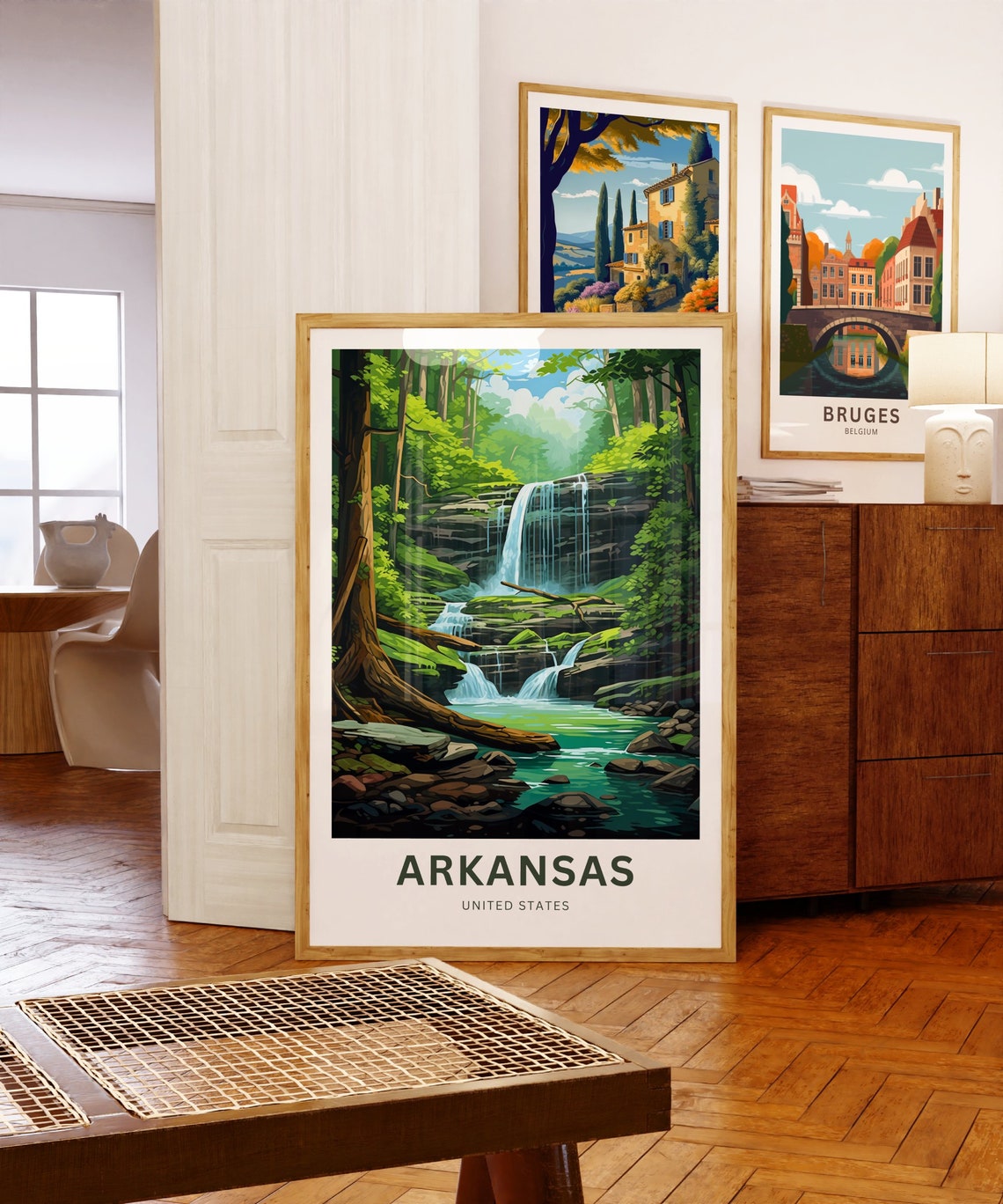 Arkansas Forest Waterfall Fallen Log Stream Nature Travel Poster - Image 5