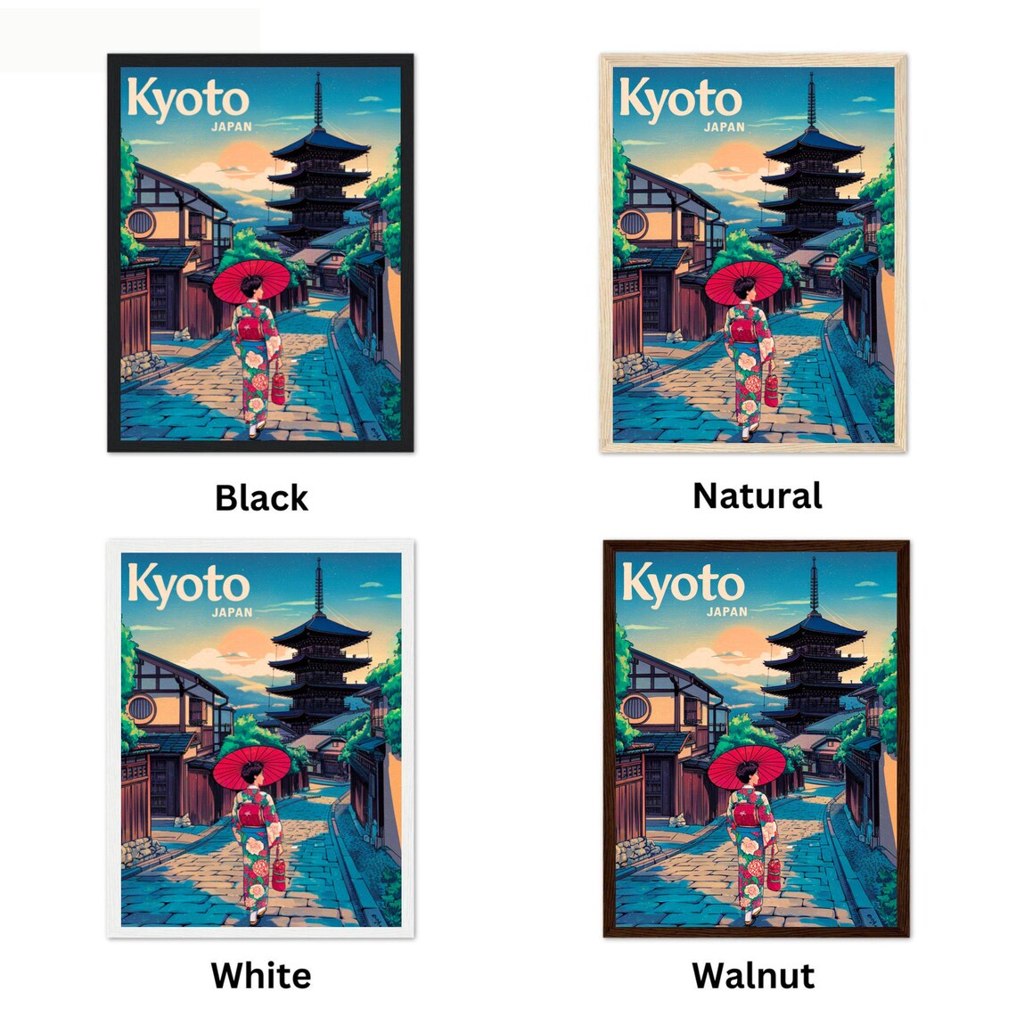 Kyoto Japan Pagoda Geisha Kimono Umbrella Sunset Retro Travel Poster - Image 4