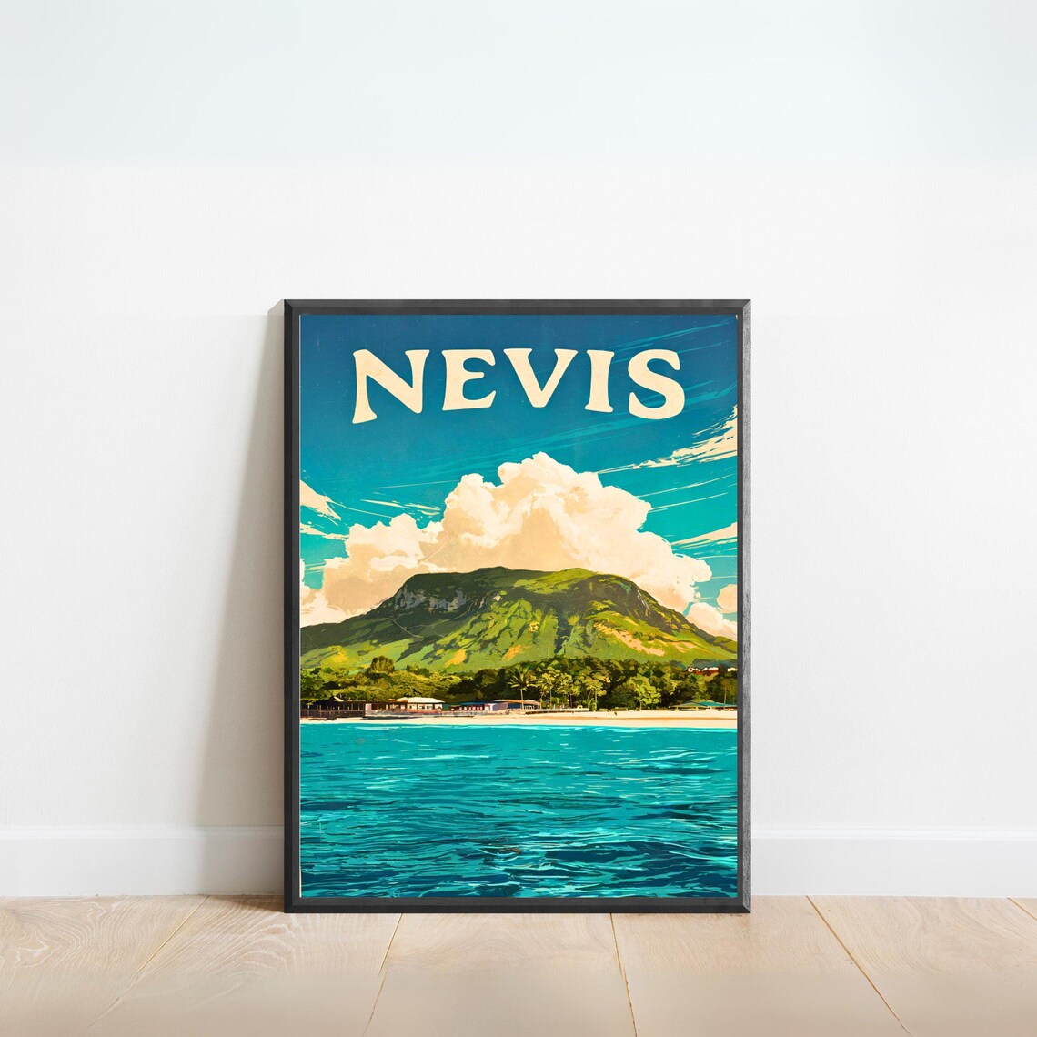 Nevis Vintage Travel Poster, Caribbean Island Art Print