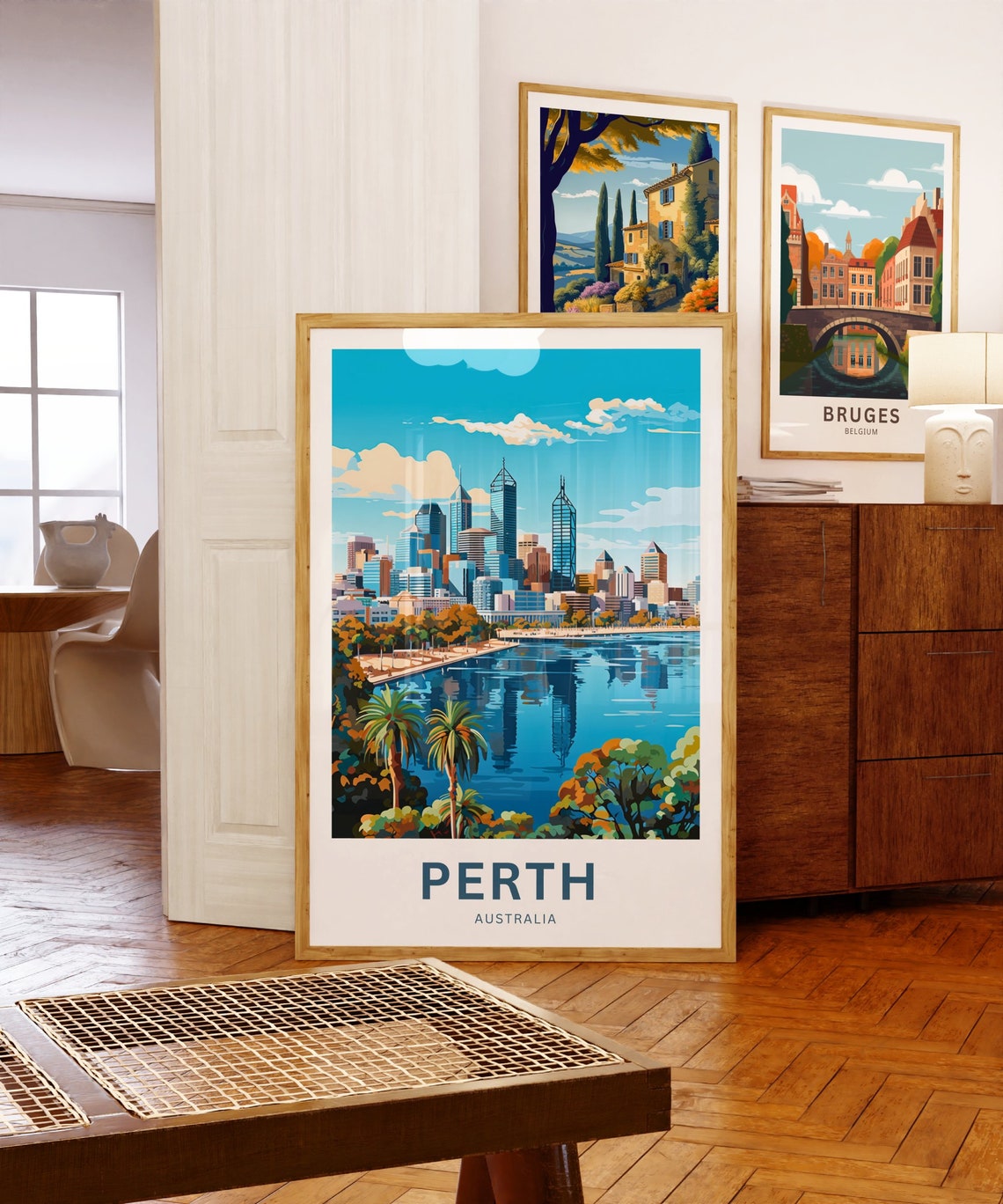 Perth Australia Skyline Waterfront Palm Sunset Travel Poster - Image 5