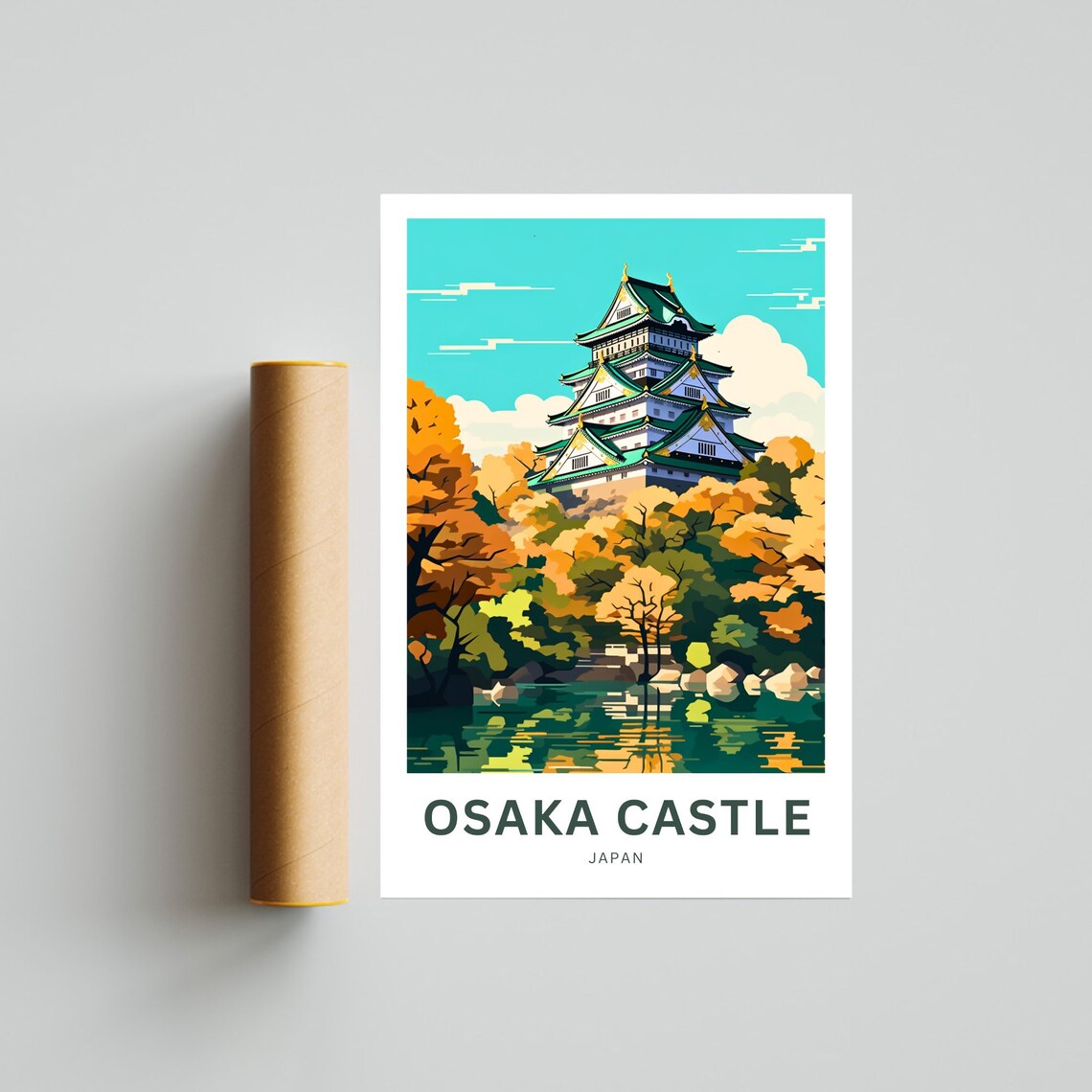 Osaka Castle Japan Golden Autumn Trees Moat Reflection Travel Poster - Image 4