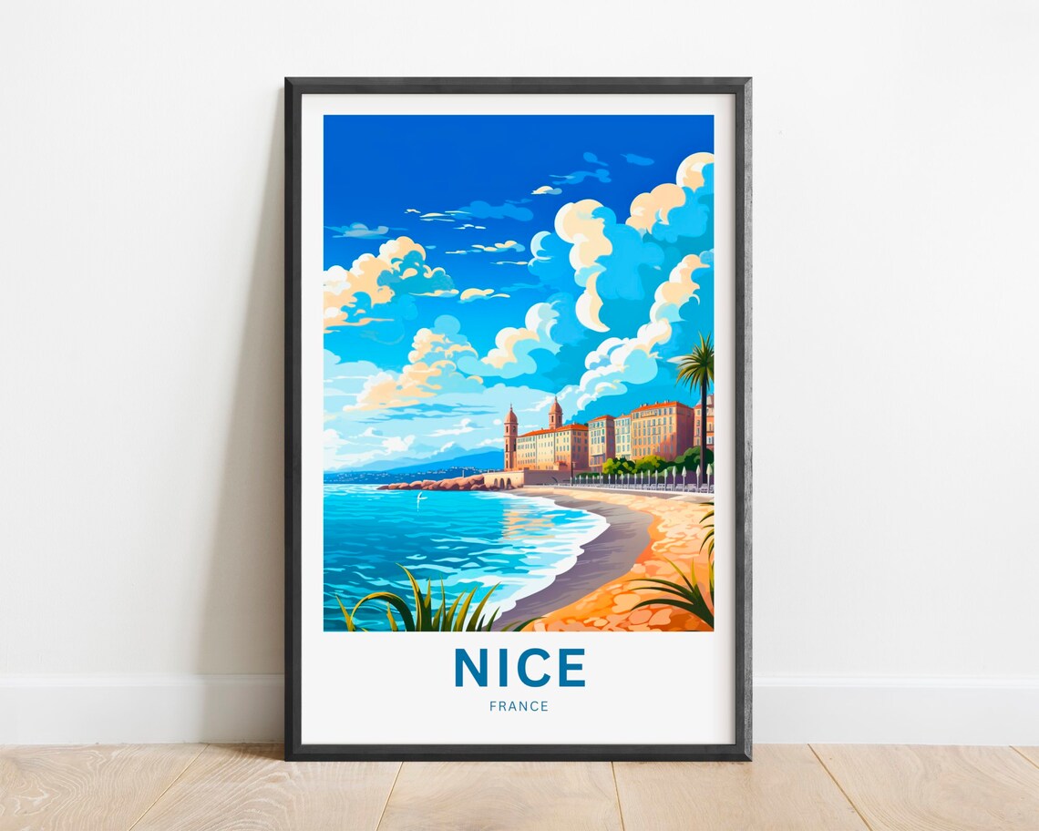 Nice France Golden Riviera Coastline Beach City Palm View Poster