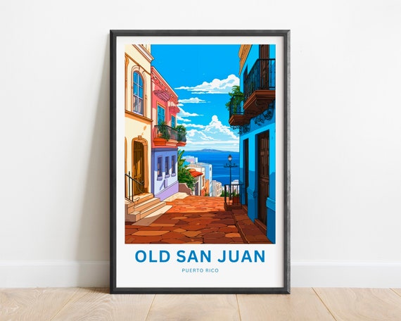 Old San Juan Travel Print Old San Juan Poster Puerto Rico Wall Art Framed Present Gift Puerto Rico Present Custom Text Personalized