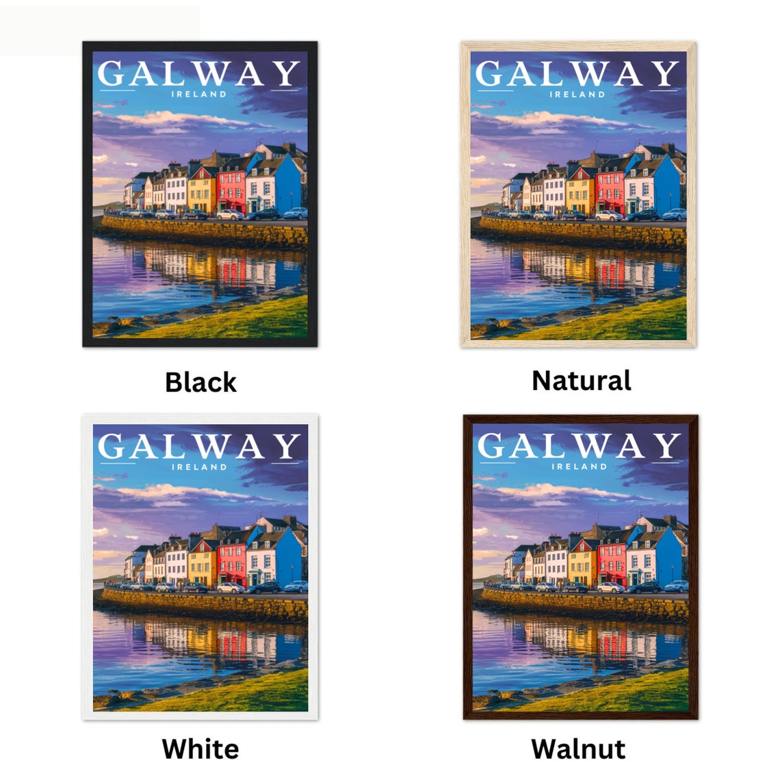 Galway Ireland Colorful Waterfront Houses Sunset Reflection Poster - Image 4