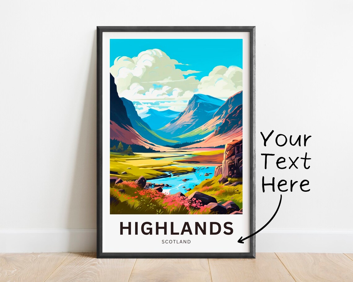 Highlands Scotland Mountain Valley Personalizable Travel Poster