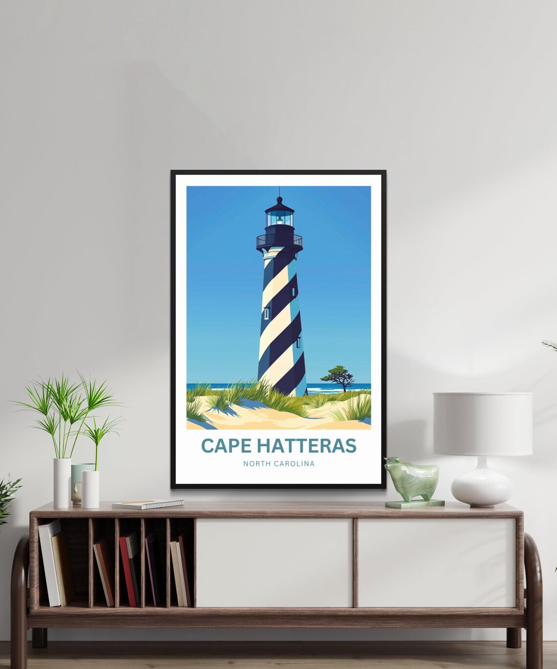 Cape Hatteras North Carolina Striped Lighthouse Blue Sky Travel Poster - Image 4