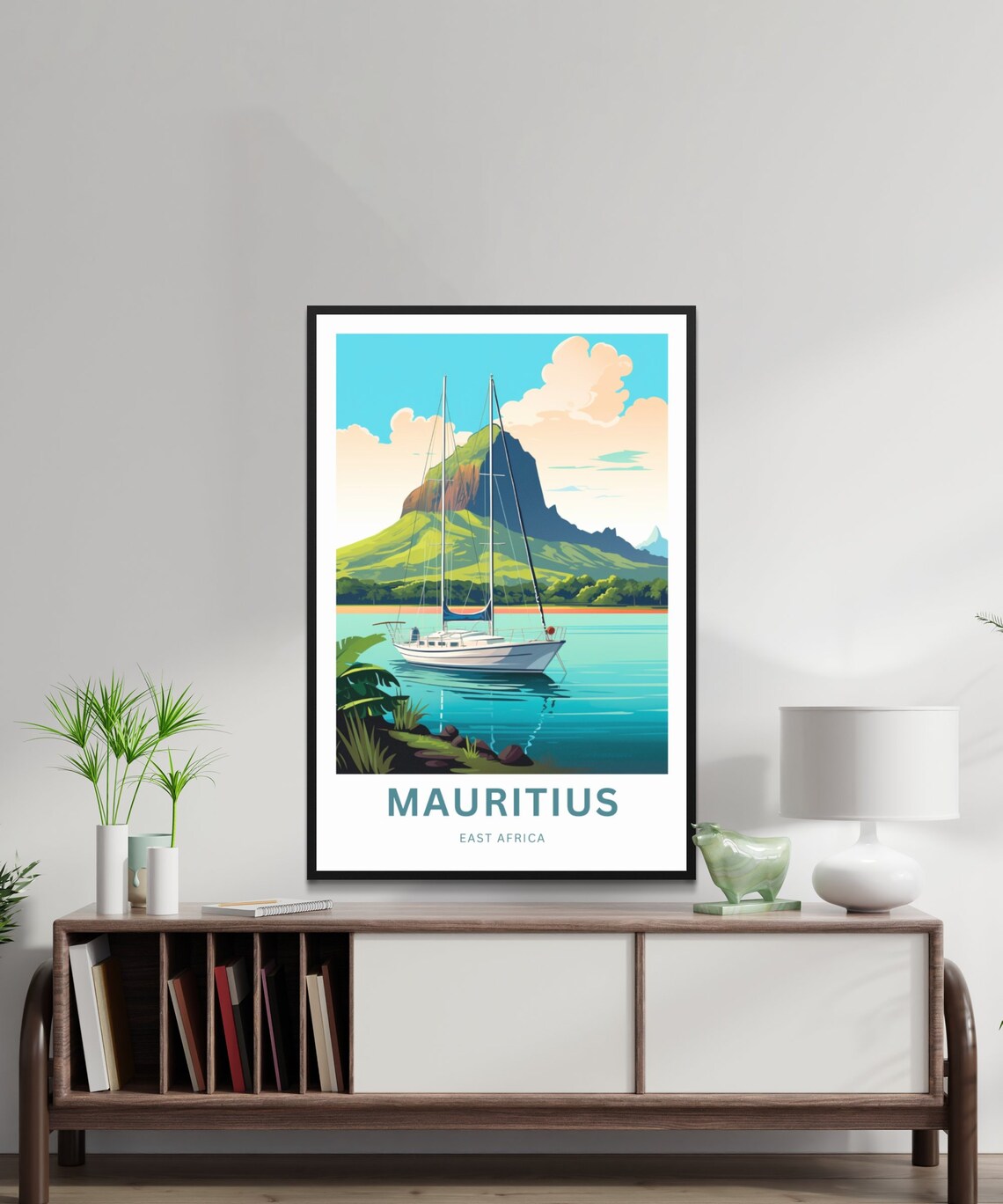 Mauritius East Africa Lagoon Sailboat Personalized Travel Poster - Image 2